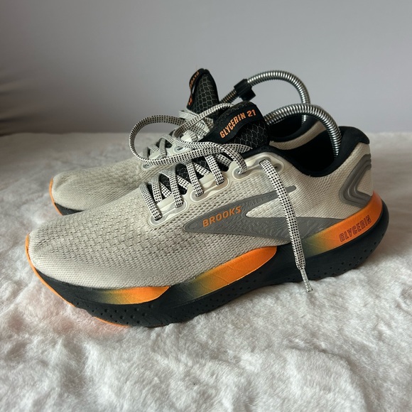 Brooks Glycerin 21 Men orange white cushion supportive running shoe sz 9.5 - Picture 6 of 11
